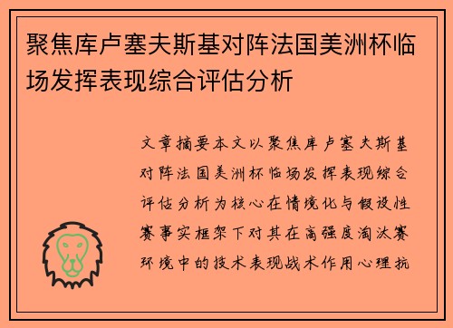 聚焦库卢塞夫斯基对阵法国美洲杯临场发挥表现综合评估分析